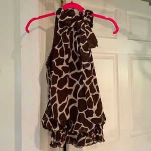 Brown & white halter side tie shirt, size XS